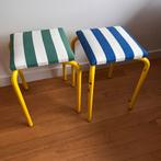 2 vintage krukjes Valeri geel metaal gestreepte canvasstof, Antiek en Kunst, Ophalen