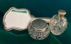 Antiek toiletset spiegel in zilver (.835) kristallen potten, Antiek en Kunst, Ophalen of Verzenden, Zilver