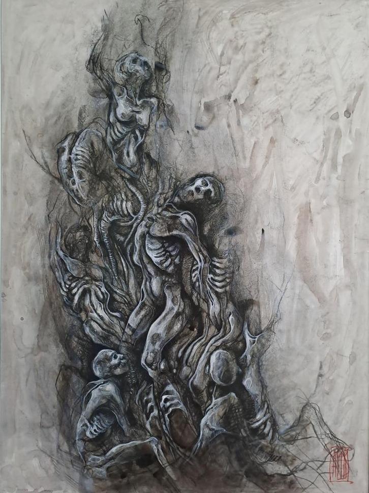 AL18_Skeletten 96 x 81, Antiek en Kunst, Kunst | Schilderijen | Modern, Ophalen