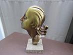 Vintage Art Deco vrouwenhoofd buste brons marmer, Enlèvement ou Envoi