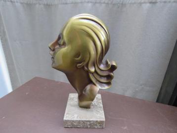 Vintage Art Deco vrouwenhoofd buste brons marmer