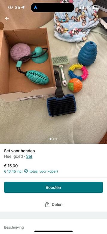 Set hondenspeelgoed en borstels beschikbaar voor biedingen