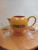 Ricard waterkan in ceramiek 1 liter en 2 glazen zonnestralen, Verzamelen, Nieuw, Ophalen of Verzenden, Waterglas