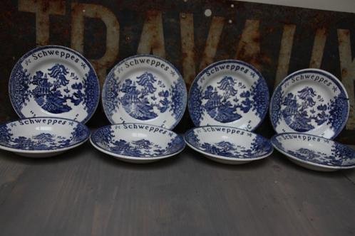 8 SCHWEPPES GIN tonic onderzetters LUNEVILLE blauw wit, Antiek en Kunst, Antiek | Servies los, Ophalen