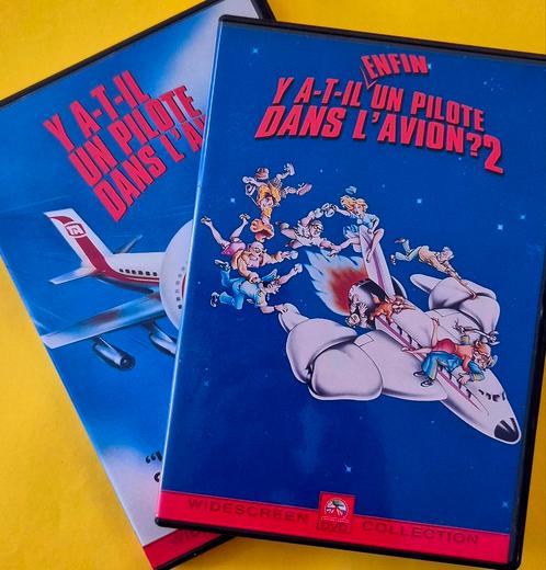 2x DVD des films Y a-t-il un pilote dans l'avion 1 & 2, Cd's en Dvd's, Dvd's | Komedie, Zo goed als nieuw, Overige genres, Alle leeftijden