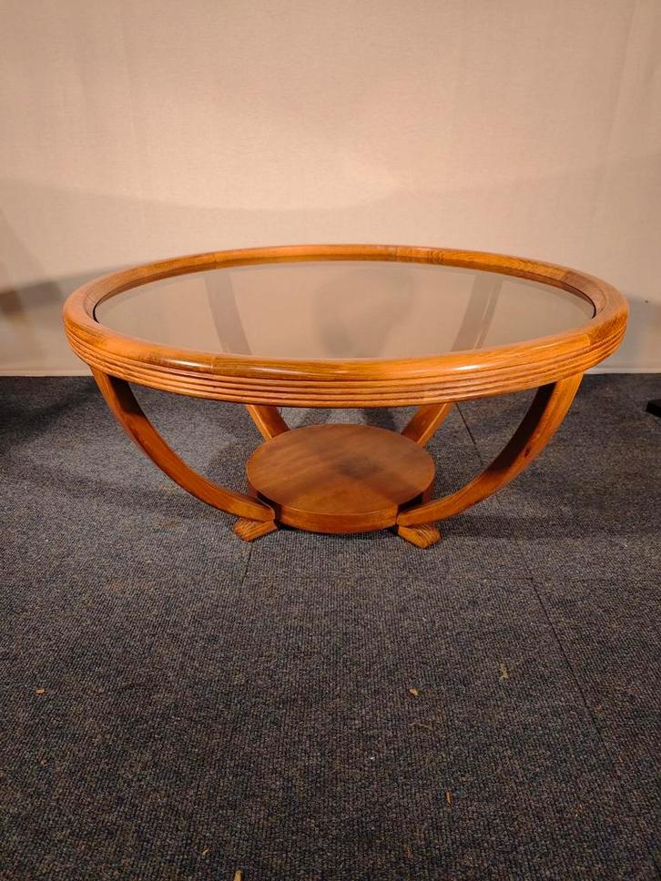 Klassieke Art Deco Stijl Salontafel met Glazen Blad, Verzamelen, Retro, Ophalen