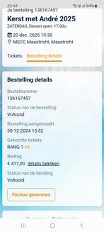 1 ticket, rang 1, Kerst met André Rieu 20/12/2025, Tickets en Kaartjes, Drie personen of meer, December, Vocaal