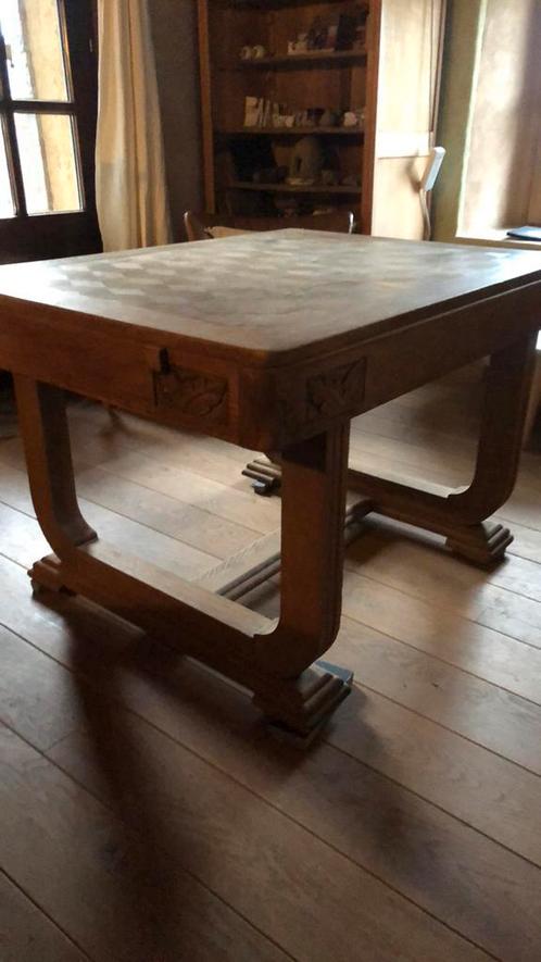 Table en chêne avec marqueterie 90 x 120 x 74, Antiek en Kunst, Antiek | Meubels | Tafels, Ophalen