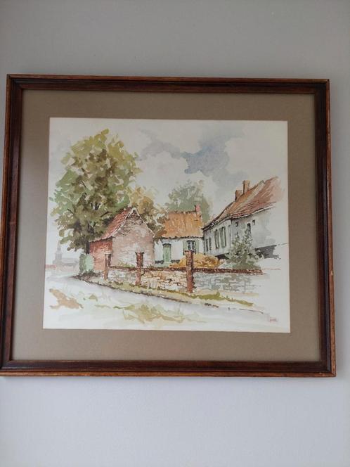 Originele aquarel getekend Maxim geen afdruk. Oude boerderij, Antiek en Kunst, Kunst | Tekeningen en Fotografie, Ophalen
