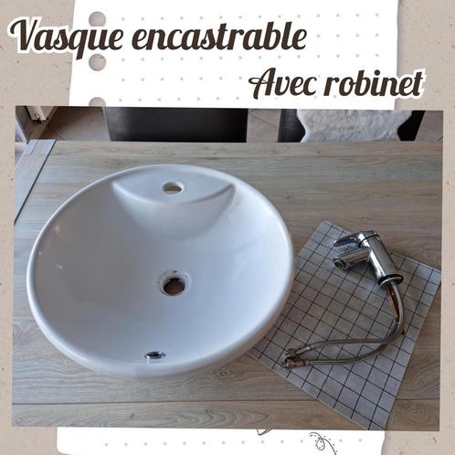 Vasque encastrable avec robinet mitigeur pour salle de bain, Bricolage & Construction, Sanitaire, Utilisé, Robinet, Chrome, Enlèvement ou Envoi