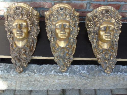 wandconsole, goudgepatineerd gezicht, set van 3 stuks., Tuin en Terras, Tuinwanddecoratie, Nieuw, Ophalen