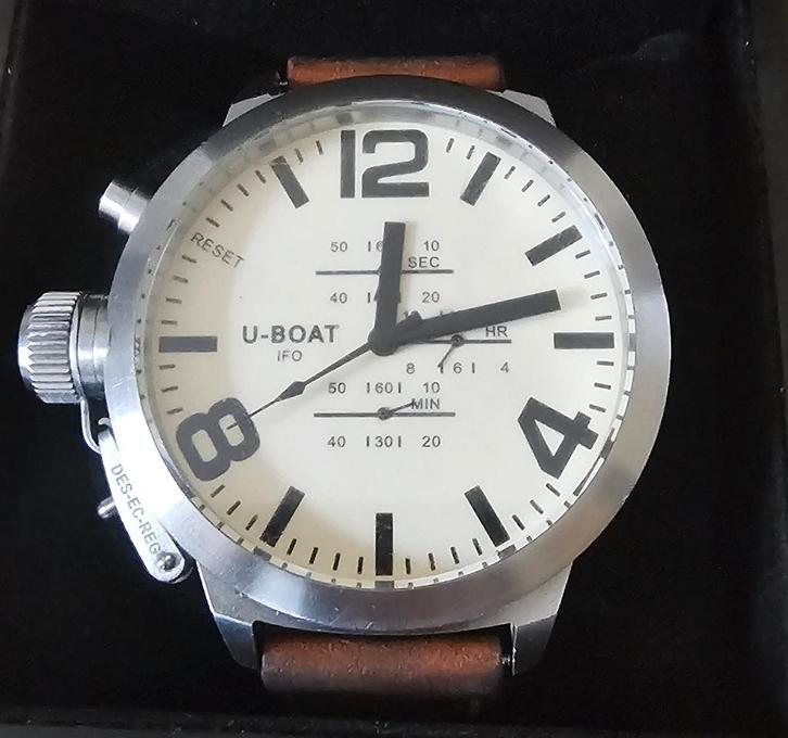 U-boat A-153 left hook beige chrono limeted edition 5000, Handtassen en Accessoires, Horloges | Heren, Gebruikt, Polshorloge, Overige merken