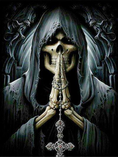 Diamond Painting doodshoofd 50x40cm (rond), Hobby en Vrije tijd, Schilderen, Nieuw, Doek, Verzenden