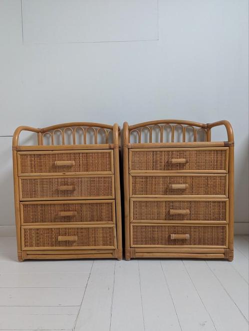 Vintage rotan nachtkastjes, Huis en Inrichting, Slaapkamer | Nachtkastjes, Gebruikt, Ophalen