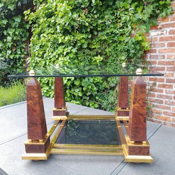 Hollywood regency stijl salontafel koper en glas obelisk 