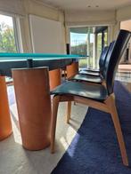 10x Cassina Cos stoelen kersenhout & leder – Josep Llusca, Huis en Inrichting, Ophalen, Gebruikt, Blauw, Hout