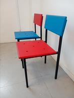 2 stoelen metalen frame en hout vintage, Ophalen, Gebruikt, Hout