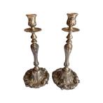 Paire de chandeliers de style Rocaille en métal argenté, Argent, Enlèvement ou Envoi