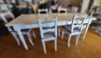 Tafel en 6 stoelen wit gekalkt hout, Huis en Inrichting, Tafels | Eettafels, Gebruikt, Ophalen