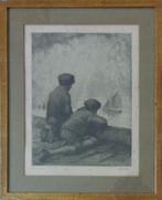 KURT PEISER / GAMIN DE PECHEURS / ZW-W ETS / 59x48cm / KADER, Ophalen of Verzenden
