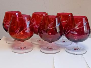 6 cognacglazen van Cranberry Glass beschikbaar voor biedingen