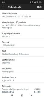 Ticket voor Mama's Jasje zaterdag 25 okt, Tickets en Kaartjes