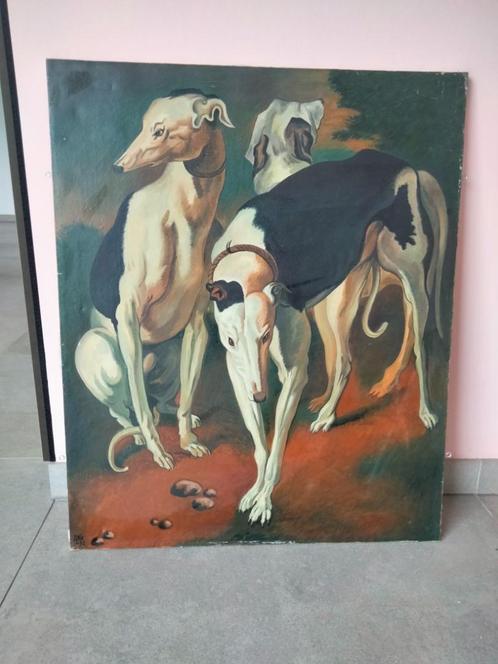 John Dix Belgisch olieverf schilderij windhond Greyhound, Antiek en Kunst, Kunst | Schilderijen | Klassiek, Ophalen of Verzenden