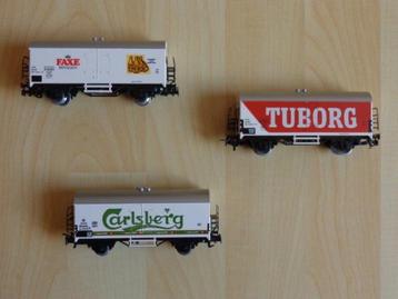 Marklin ho DSB Lot de 3 Wagons TUBORG, FAXE et CARLSBERG.