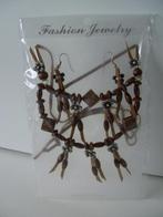 KETTING MET OORBELLEN KRALEN BRUIN (5) NIEUW, Handtassen en Accessoires, Kettingen, Kunststof, Verstelbaar, Bruin, Nieuw