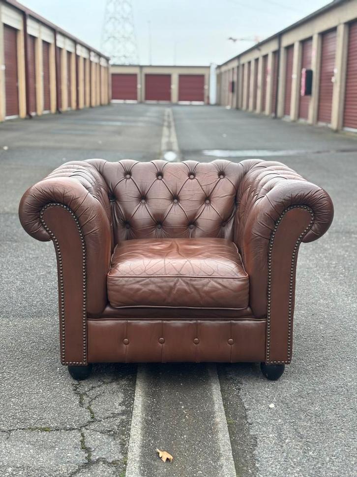 Fauteuil Chesterfield, Huis en Inrichting, Fauteuils, Zo goed als nieuw, Leer, Ophalen of Verzenden