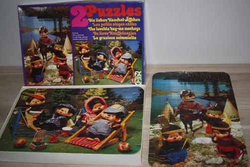 2 puzzels , 1 doos , "De lieve Knuffelaapjes of Monchhichi", Verzamelen, Speelgoed, Gebruikt, Ophalen of Verzenden