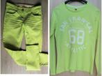 Neongroene jeansbroek + longsleeve - Esprit - maat 152, Kinderen en Baby's, Kinderkleding | Maat 152, Meisje, Ophalen of Verzenden