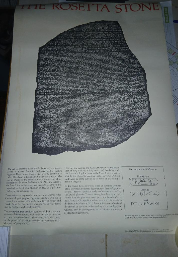 Originele Rosetta Stone poster — British Museum 1979, Boeken, Geschiedenis | Wereld, Zo goed als nieuw, Afrika, 14e eeuw of eerder