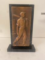 Art Deco Bronzen Reliëf Arbeider op Marmeren Sokkel., Antiek en Kunst, Antiek | Religieuze voorwerpen, Ophalen of Verzenden