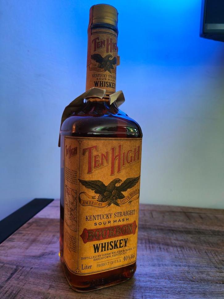 Ten High Kentucky Straight Sour Mash Bourbon 1990 1liter 40%, Verzamelen, Wijnen, Nieuw, Overige typen, Overige gebieden, Vol