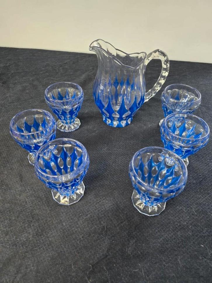 Val Saint LAMBERT -service voor kristallen kruik en 6 glazen, Antiek en Kunst, Antiek | Glaswerk en Kristal, Ophalen of Verzenden