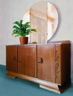 Coiffeuse Art Déco avec miroir rond en trois parties, Vintage, artdeco, marmerrougebelge, 100 à 150 cm, Utilisé, Bois
