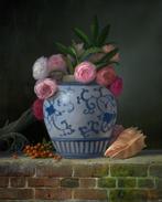 Schilderij Hilaire Bals - Rozen in Oosterse vaas, Antiek en Kunst, Ophalen of Verzenden