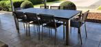Tuintafel met granieten blad en 8 stoelen, Tuin en Terras, Tuintafels, Ophalen, Gebruikt, Rechthoekig, Overige materialen