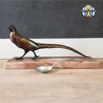 Art Deco bronzen goud fazant beeld marmeren voet (R Varnier), Verzamelen, Ophalen of Verzenden, Zo goed als nieuw, Vogel, Beeldje of Figuurtje
