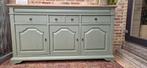 Landelijk groen dressoir met houten blad, 150 tot 200 cm, Ophalen of Verzenden, 25 tot 50 cm, Met deur(en)