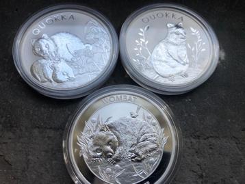 3 x Aus Perth Mint - Quokka, wombat - silver