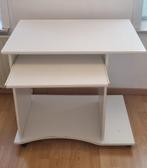 Bureau blanc avec tablette pour clavier, Maison & Meubles, Bureaux, Enlèvement, Utilisé, Avec roues, Bureau