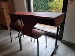 Retro schoolbankje met 2 stoelen, Kinderen en Baby's, Kinderkamer | Tafels en Stoelen, Ophalen, Gebruikt, Tafel(s) en Stoel(en)