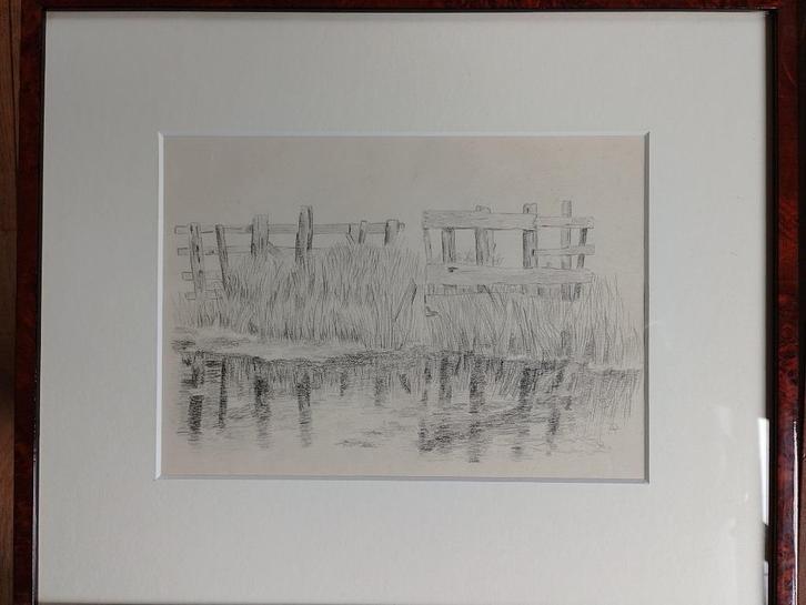Anton Pieck  1895 - 1987   Tekening   Waterkant, Antiek en Kunst, Kunst | Tekeningen en Fotografie, Verzenden