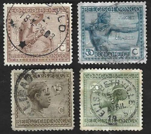 4 Postzegels 1923 Belgisch Congo Inheemse ambachten en nijve, Postzegels en Munten, Postzegels | Afrika, Gestempeld, Overige landen