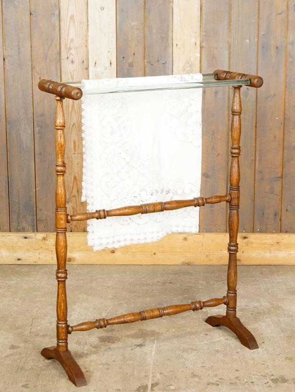 houten handdoekenrek met glazen stangen, Antiek en Kunst, Curiosa en Brocante, Ophalen of Verzenden
