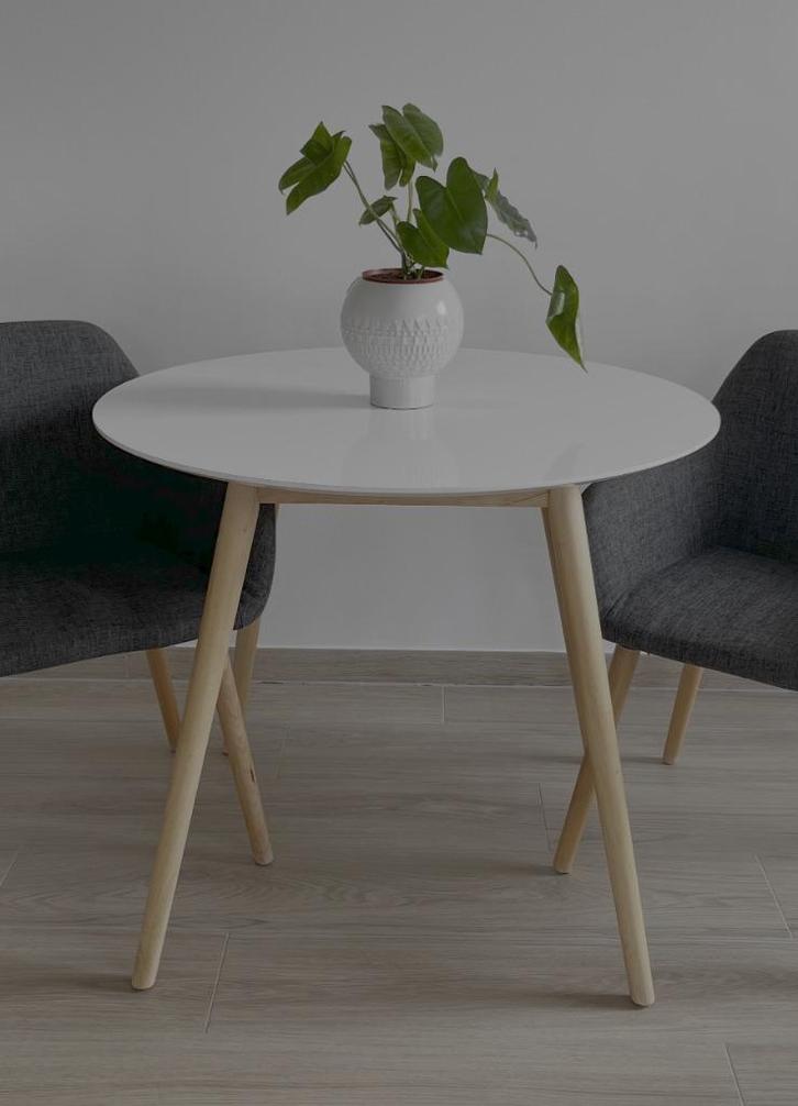 Witte ronde eettafel te koop (Ø90 cm), Huis en Inrichting, Tafels | Eettafels, Gebruikt, 50 tot 100 cm, 50 tot 100 cm, Vijf personen of meer