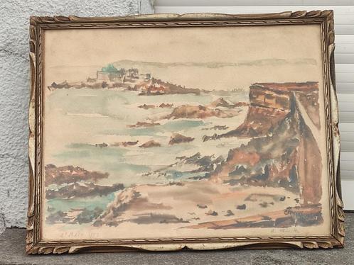 aquarelle saint malo signe gustave camus, Antiek en Kunst, Kunst | Schilderijen | Klassiek, Ophalen of Verzenden