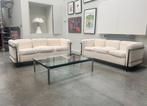 2 Le Corbusier Cassina LC2-banken ivoor linnen + LC10-tafel, Huis en Inrichting, Gebruikt, Minder dan 75 cm, Design, 150 tot 200 cm